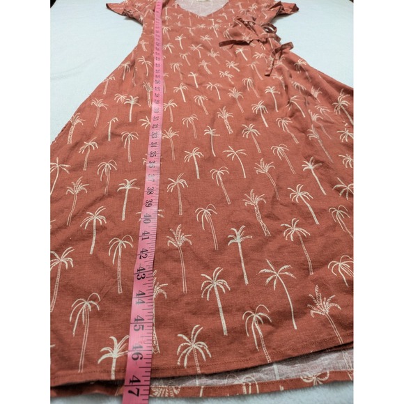Marine Layer Hemp Burnt‎ Orange Short Sleeve Palm Tree Midi Wrap Dress Small - Picture 13 of 14